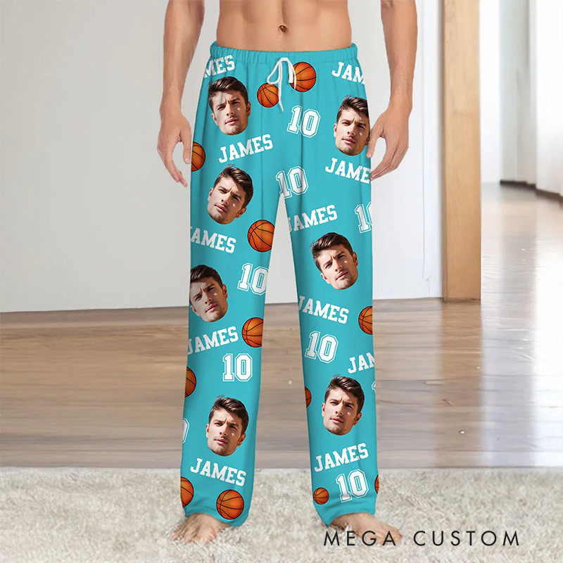 Personalized Sports-Themed Pajama Pants with Custom Name, Photo, and Number Design