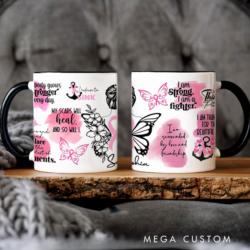 Personalized Butterfly Cancer Journey Strength and Motivation Quote Design Mugs