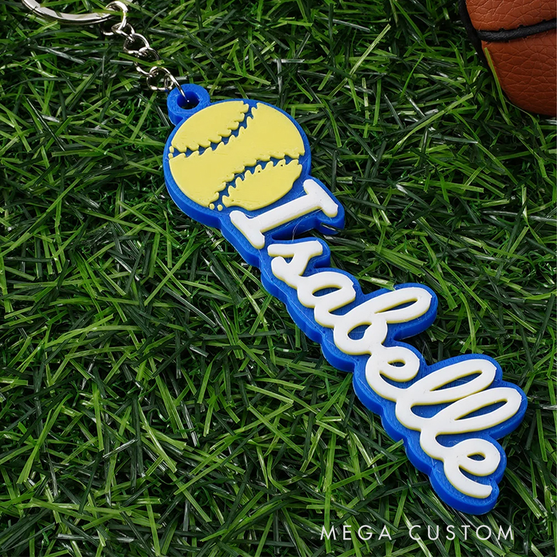 Personalized 3D Printed Softball Keychain Featuring Custom Name