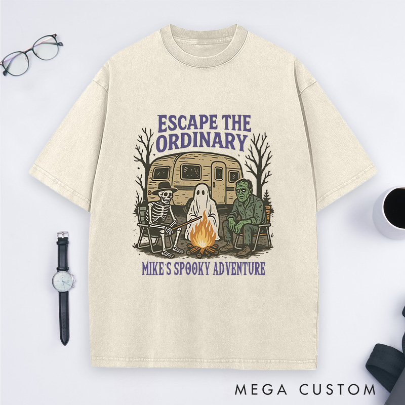 Personalized Escape the Ordinary Washed T-Shirts a Spooky Campfire Gathering Outdoor Lover T-Shirt Halloween Gift