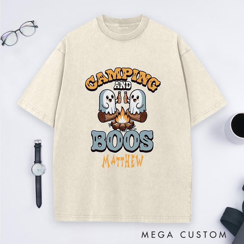 Personalized Camping and Boos Washed T-Shirt Halloween Camping Hiking Lovers Shirt Halloween Gift