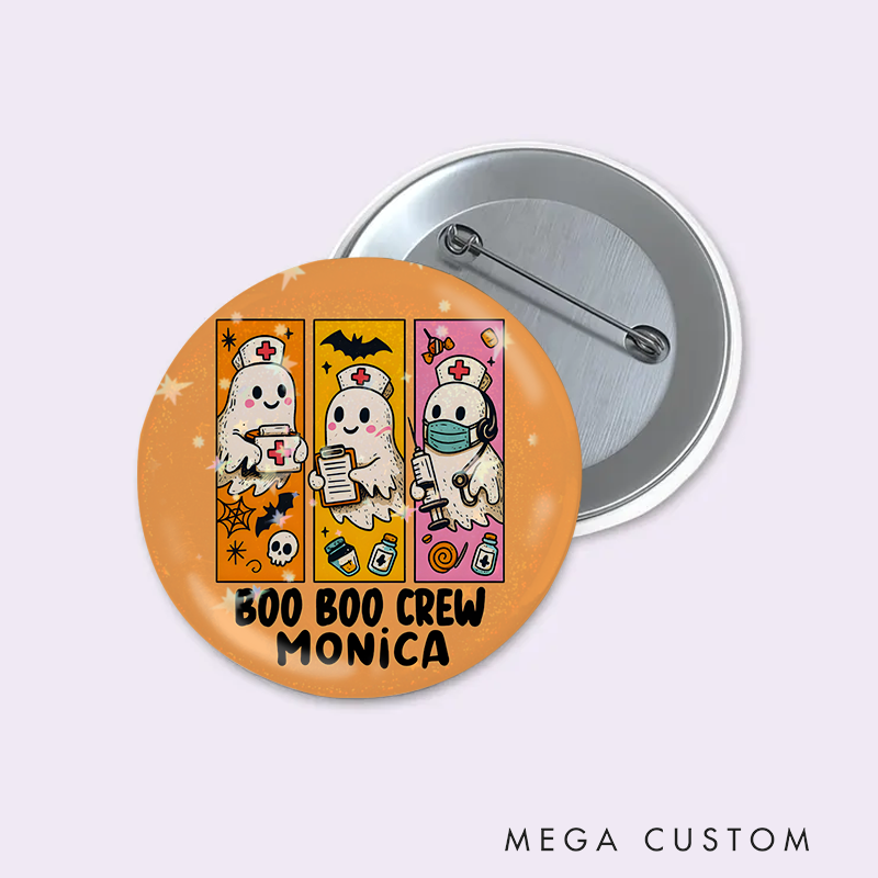 Personalized Nurse Button Pin Customized Boo Boo Crew Design Button Pin Nurse Halloween Gift