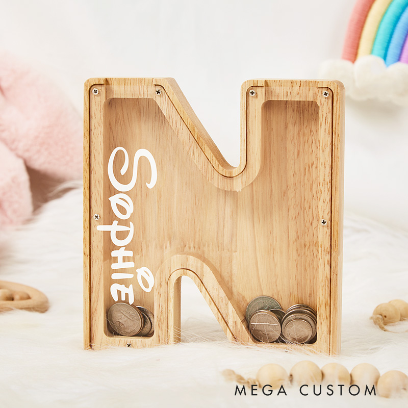 Personalized Alphabet Letter Piggy Bank with Name Wood Alphabet Letter Bank Coin Bank Christmas Gifts
