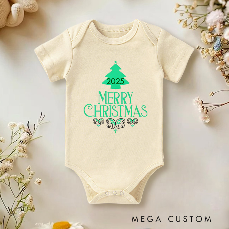 Personalized Merry Christmas Tree Baby Onesie Perfect for Adding Festive Cheer to Holiday Celebrations Baby Onesie