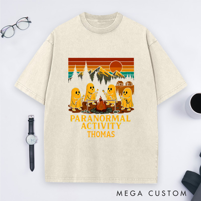 Personalized Ghostly Campfire Fun Washed T-Shirt Camping Adventure Shirt Halloween Gift Outdoor Lover