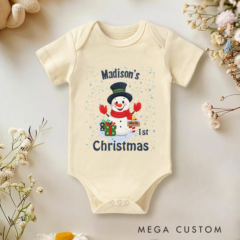 Personalized Baby’s First Christmas Snowman Baby Onesie Perfect for Celebrating a Baby’s Holiday Milestone Baby Onesie