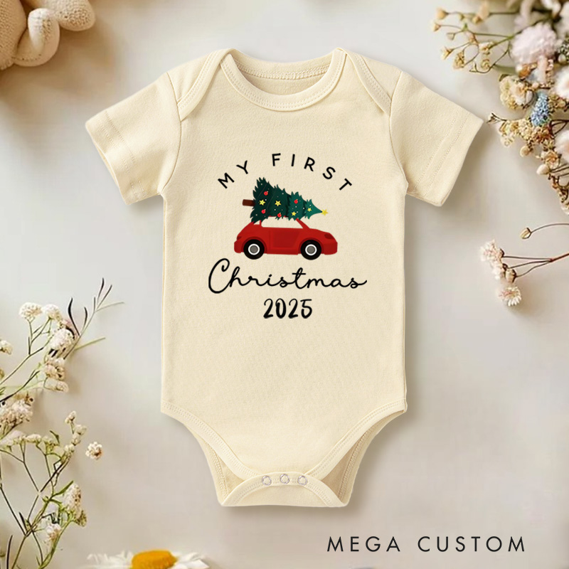 Personalized My First Christmas Red Car Baby Onesie Perfect for Adding Charm to Festive Celebrations Baby Onesie