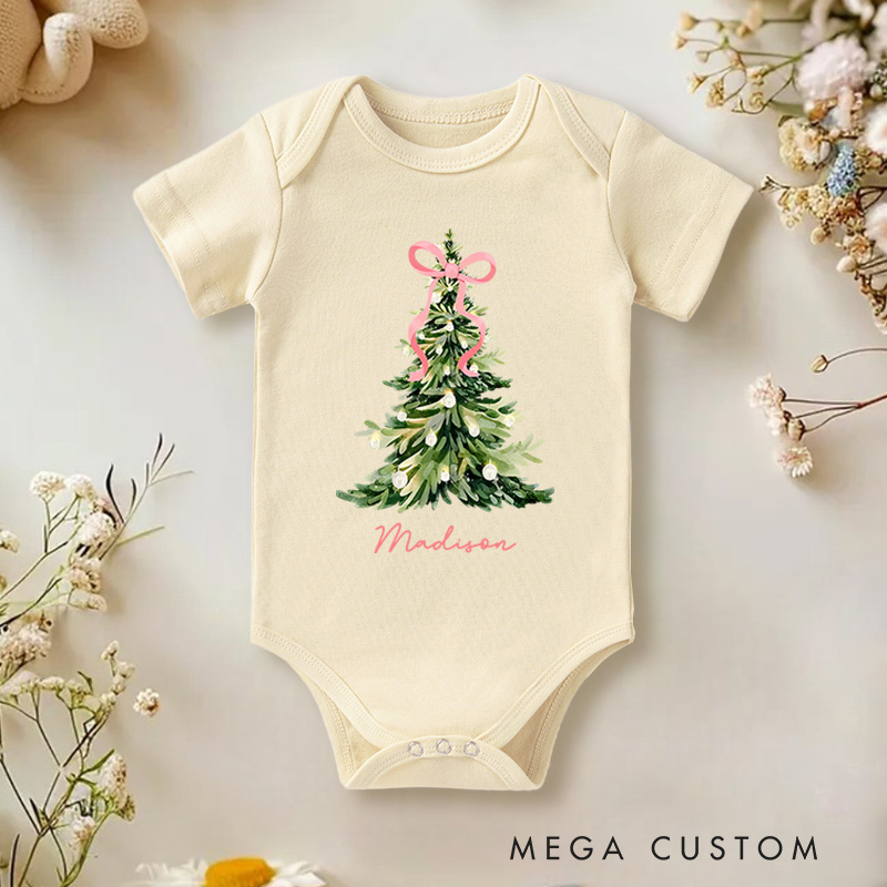 Personalized Christmas Tree Baby Onesie Perfect for Celebrating the Holiday Spirit with Festive Charm Baby Onesie