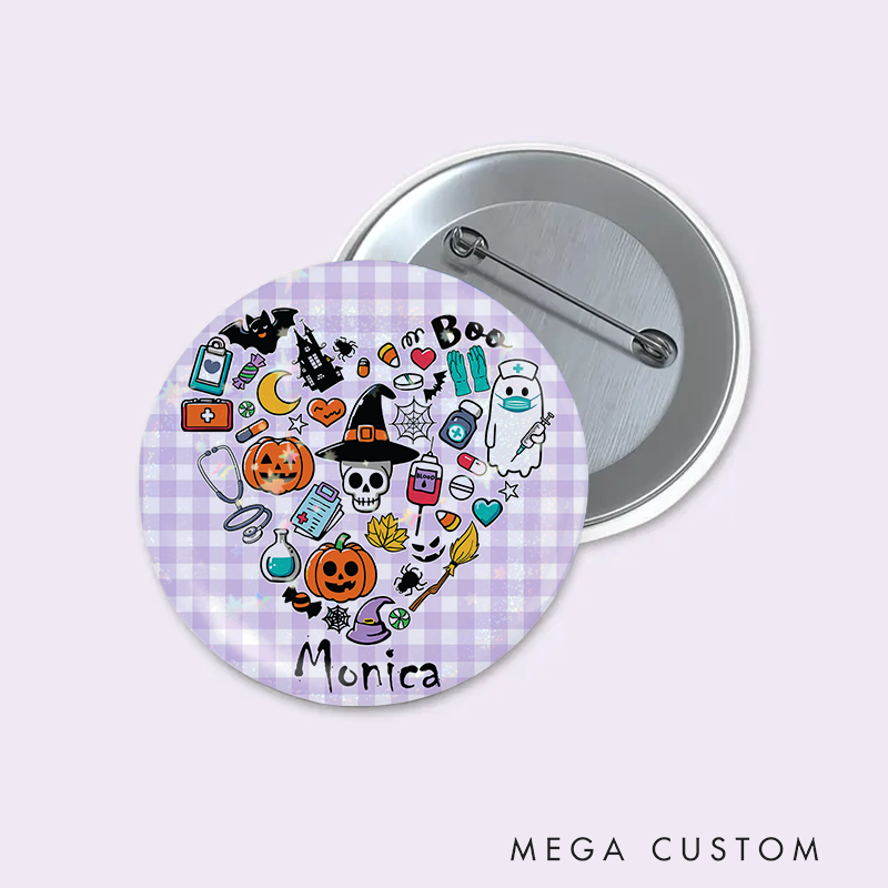 Personalized Nurse Button Pin Customized Halloween Nurse Design Button Pin Nurse Halloween Gift