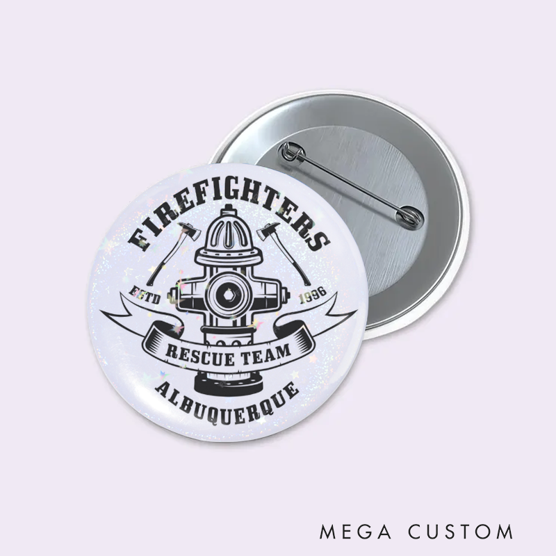 Personalized Firefighter Button Pin with Hydrant and Rescue Team Design Firefighter Appreciation Gift