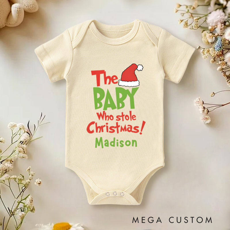 Personalized The Baby Who Stole Christmas Baby Onesie Perfect for Adding Humor to Holiday Outfits Baby Onesie