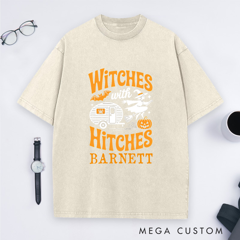 Personalized Camping Halloween Funny Witch Essential Washed T-Shirt Camping RV Pumpkin Shirt Gift Outdoor