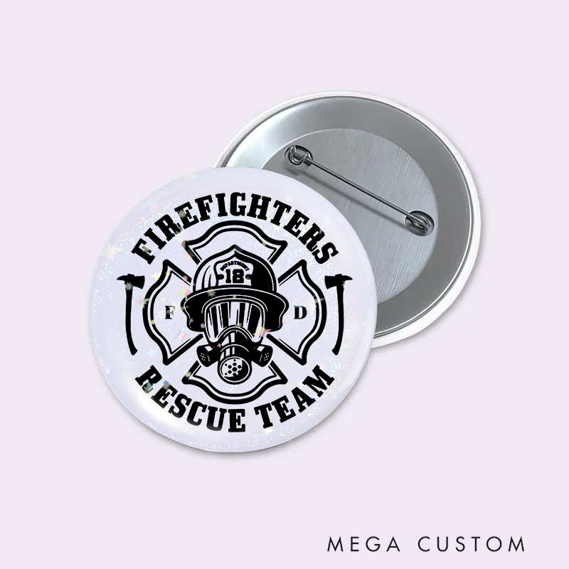 Personalized Firefighter Button Pin with Gas Mask and Maltese Cross Design Firefighter Appreciation Gift
