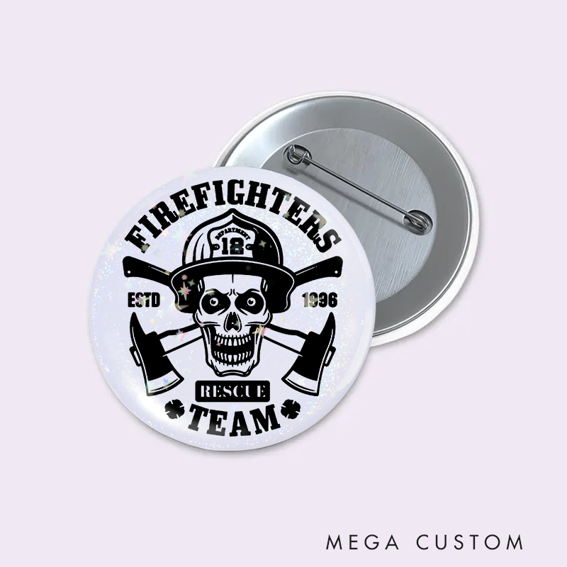Personalized Firefighter Button Pin with Skull and Axes Design Firefighter Appreciation Gift