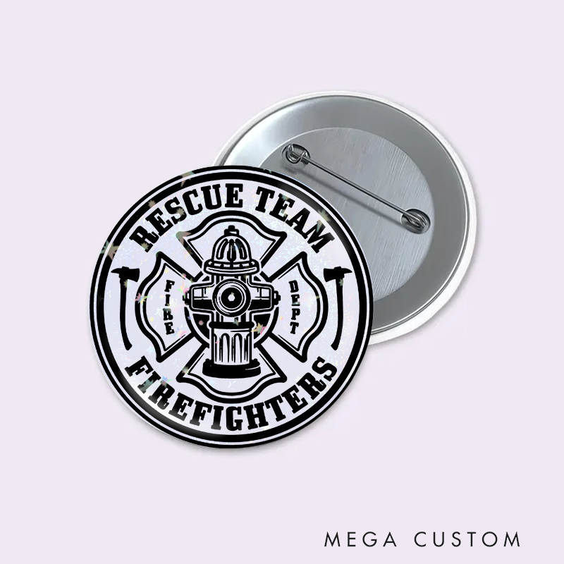Personalized Firefighter Button Pin with Hydrant and Maltese Cross Design Firefighter Appreciation Gift