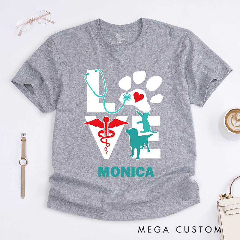 Personalized Nurse T-Shirts Love for Veterinary Care Fashion Design T-Shirts