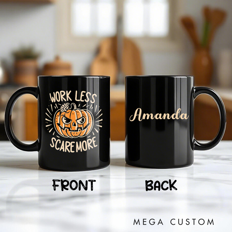 Personalized Office Worker Mug Gift Work Less Scare More with Halloween Pumpkin Lantern Mug Gift for Coworkers