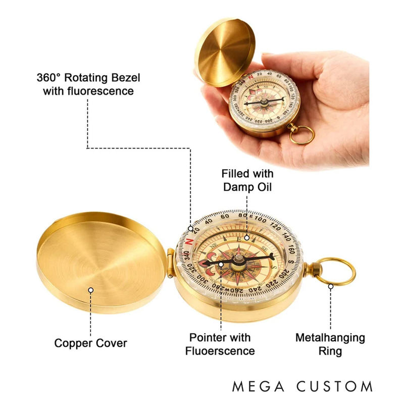 Personalized Star Moon Luminous Compass with Text Religious Gift Baptized Gift