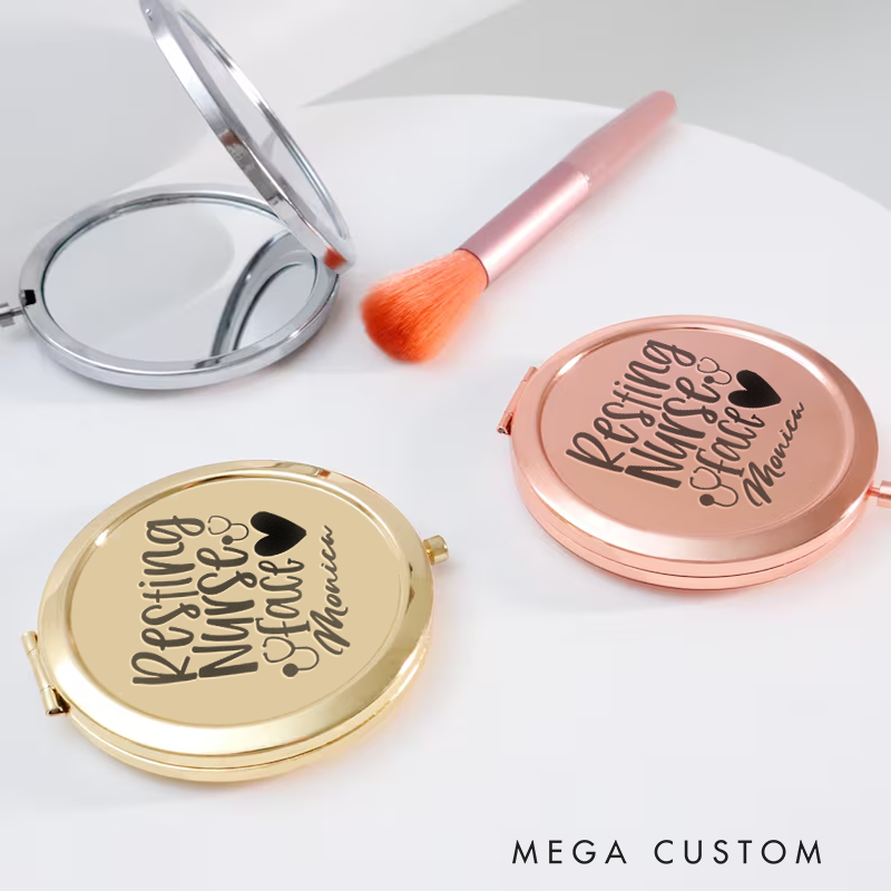 Personalized Nurse Compact Mirror Engraved Resting Nurse Face Design Mirror Pocket Mirror For Her Nurse Appreciation Gift 