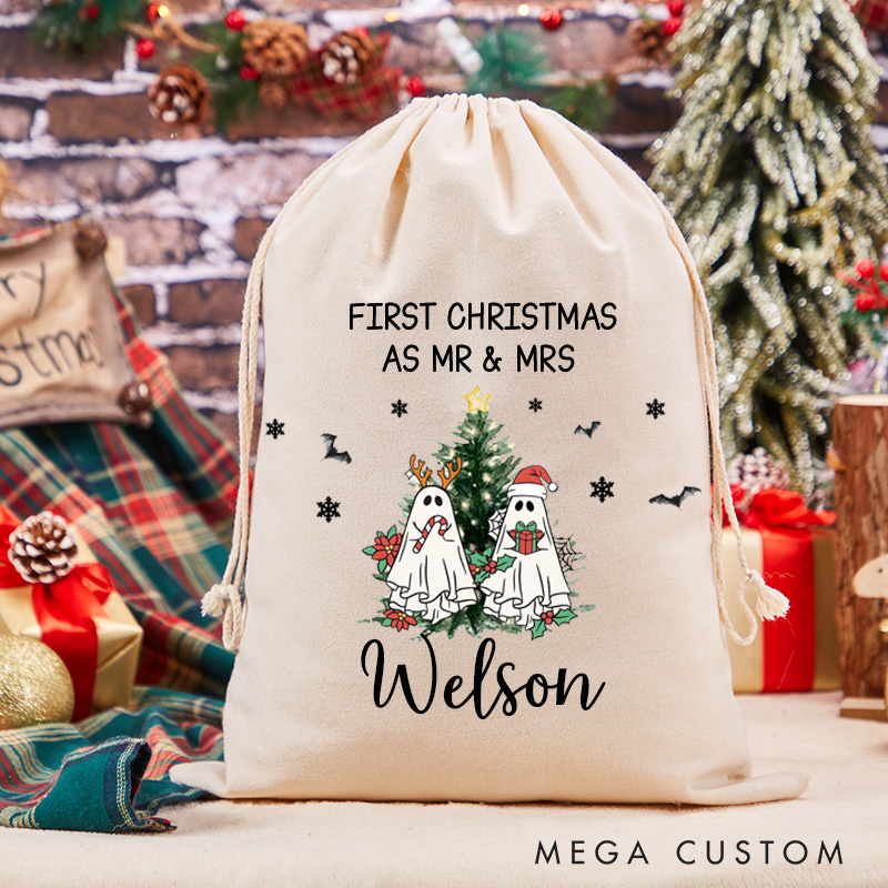 Personalized First Christmas As Mr and Mrs Santa Sack Christmas Santa Bag for Couple Christmas Gift Bag