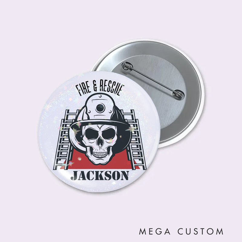Personalized Fire and Rescue Button Pin Skull Ladder Firefighter Helmet Design