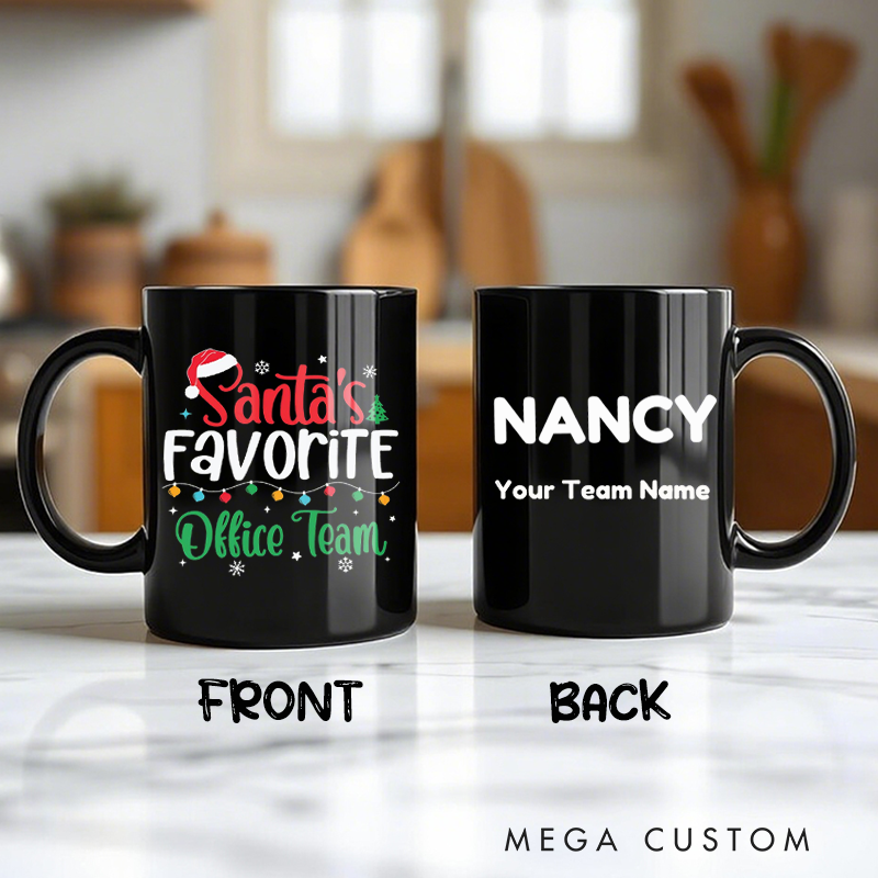 Personalized Office Worker Mug Gift Santa's Favorite Office Team with Christmas Elements Mug Appreciation Gift for Coworkers