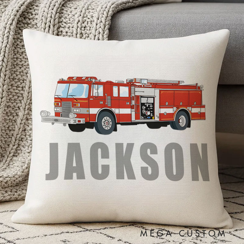Personalized Fire Truck Hero Name Pillow for Future Little Firefighters