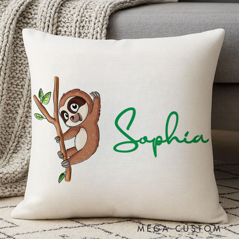Personalized Woodland Animals Name Pillow Featuring Cute Forest Animals 