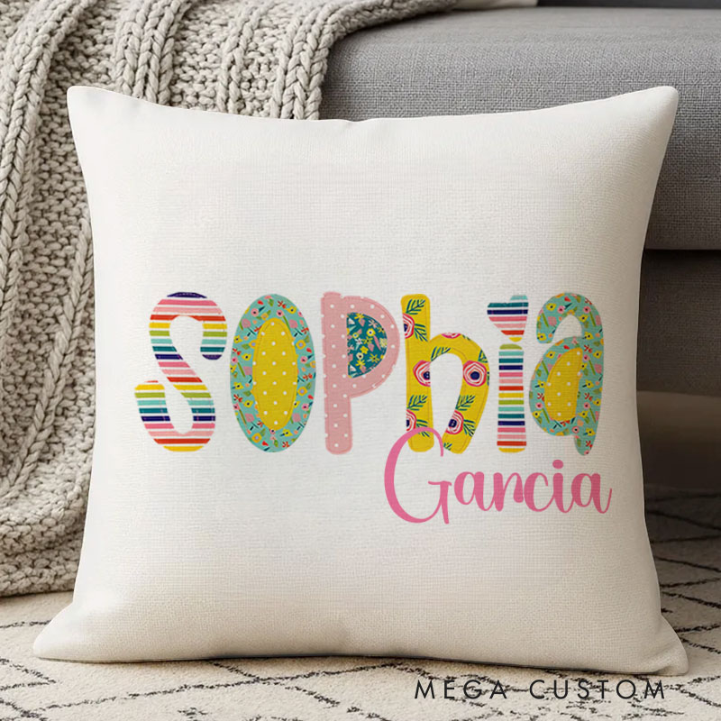 Personalized Floral Patchwork Name Pillow for a Sweet and Cozy Look