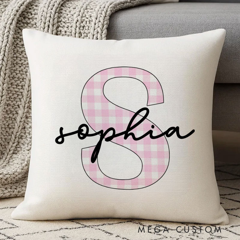Personalized Pink Gingham Initial Name Pillow with a Charming Classic Style