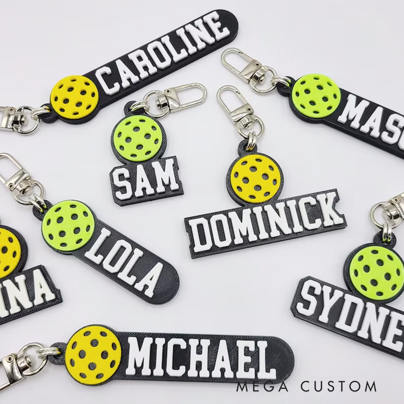 Personalized Pickleball Keychain with Custom Name and 3D Pickleball Design
