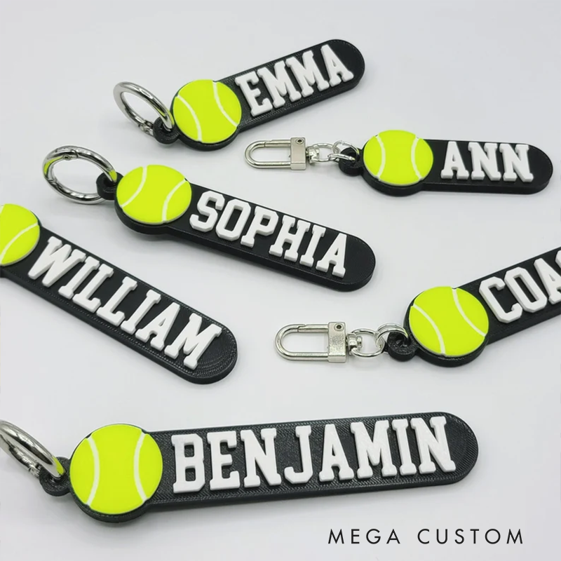 Personalized Tennis Keychain with Custom Name and 3D Tennis Ball Design