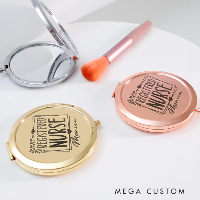Personalized Nurse Compact Mirror Engraved Registered Nurse Design Mirror Pocket Mirror for Her Nurse Appreciation Gift 