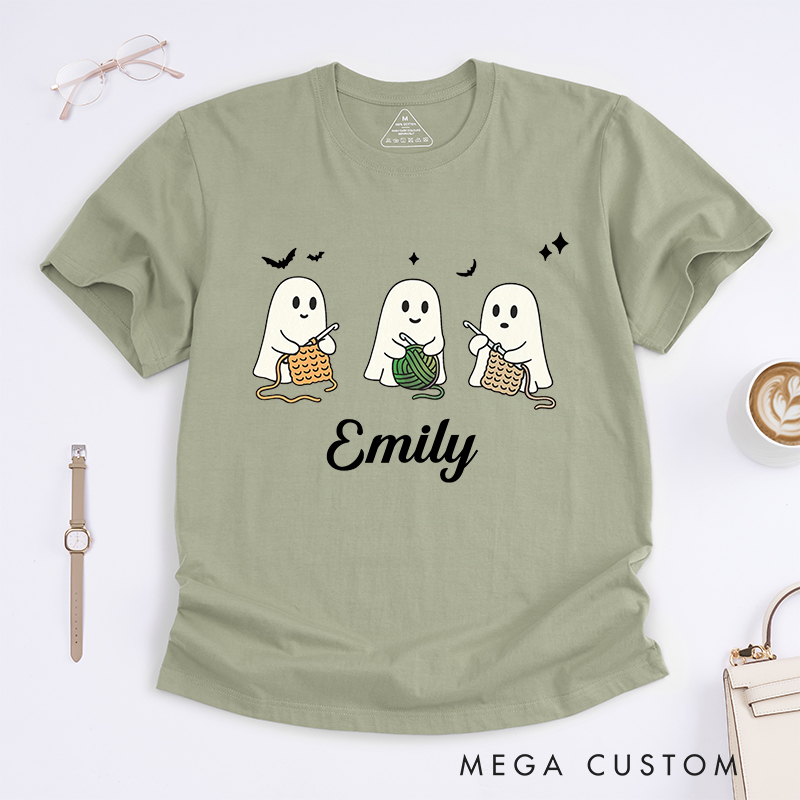Personalized Crochet Ghost Classic T-Shirts for Crocheting Lovers Halloween Gift for Crocheter