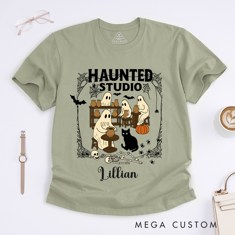 Personalized Haunted Studio Classic T-Shirts for Pottery Lovers Halloween Gift for Ceramics Artist