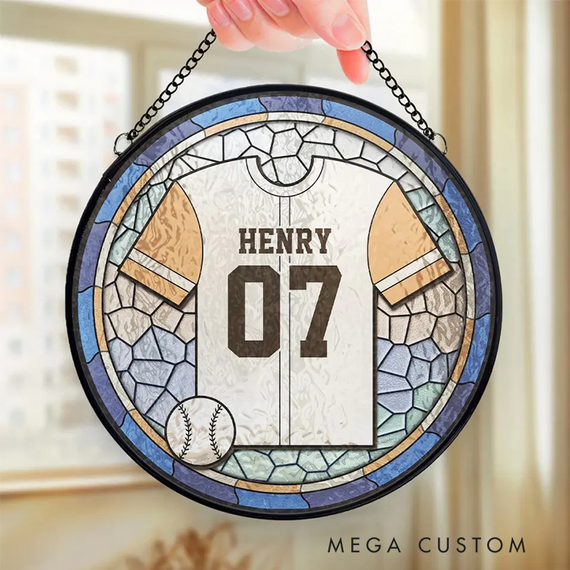 Personalized Baseball Jersey Stained Glass Suncatcher with Custom Name  