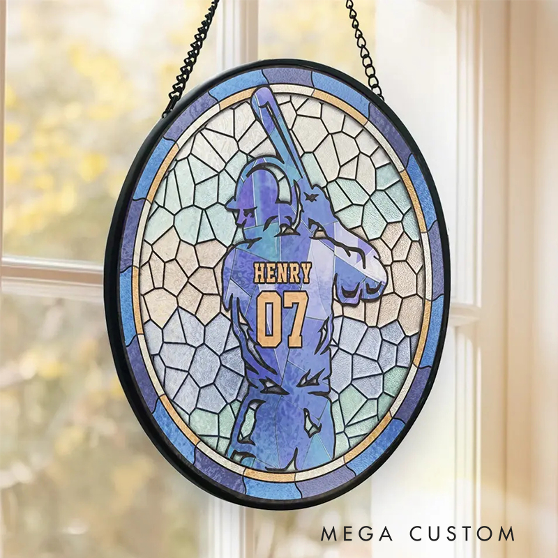 Personalized Stained Glass Baseball Suncatcher Featuring Player Design  