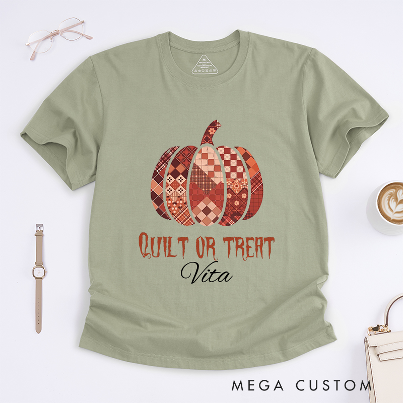 Personalized Quilt or Treat Classic T-Shirts for Sewing Lovers Halloween Sewer Gift Shirt