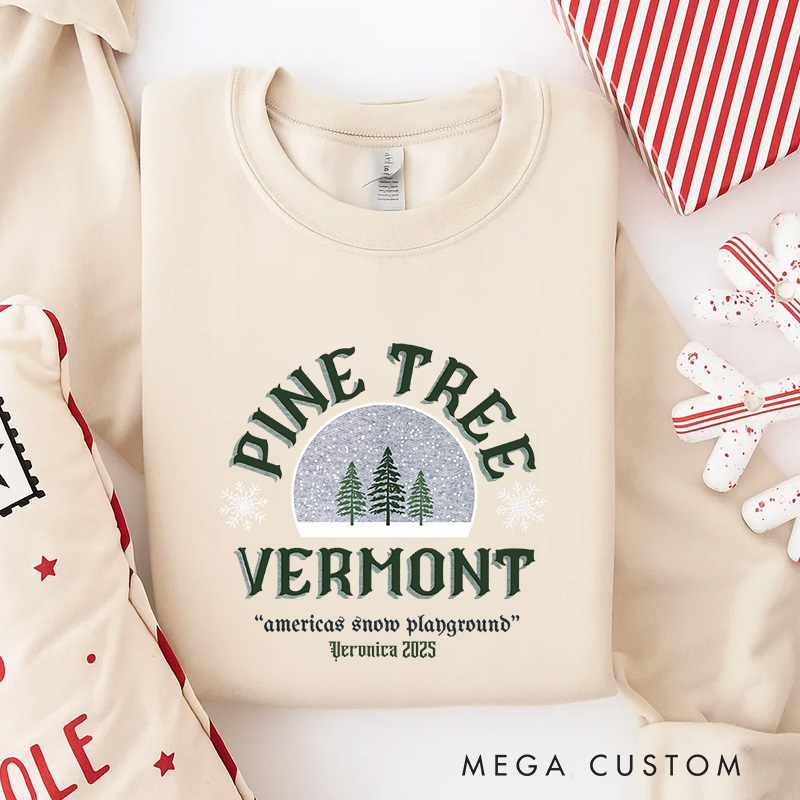 Personalized Pine Tree Vermont Movie Classic Sweatshirt Vintage Holiday Movies Crewneck Family Movie Shirt