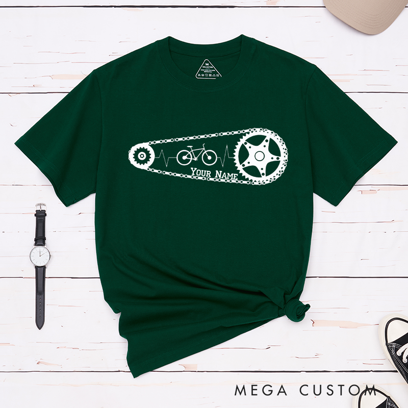 Personalized Cycling Chain T-Shirt with a Heartbeat Motif for Outdoor Adventures Riding Cycling Biking Enthusiasts