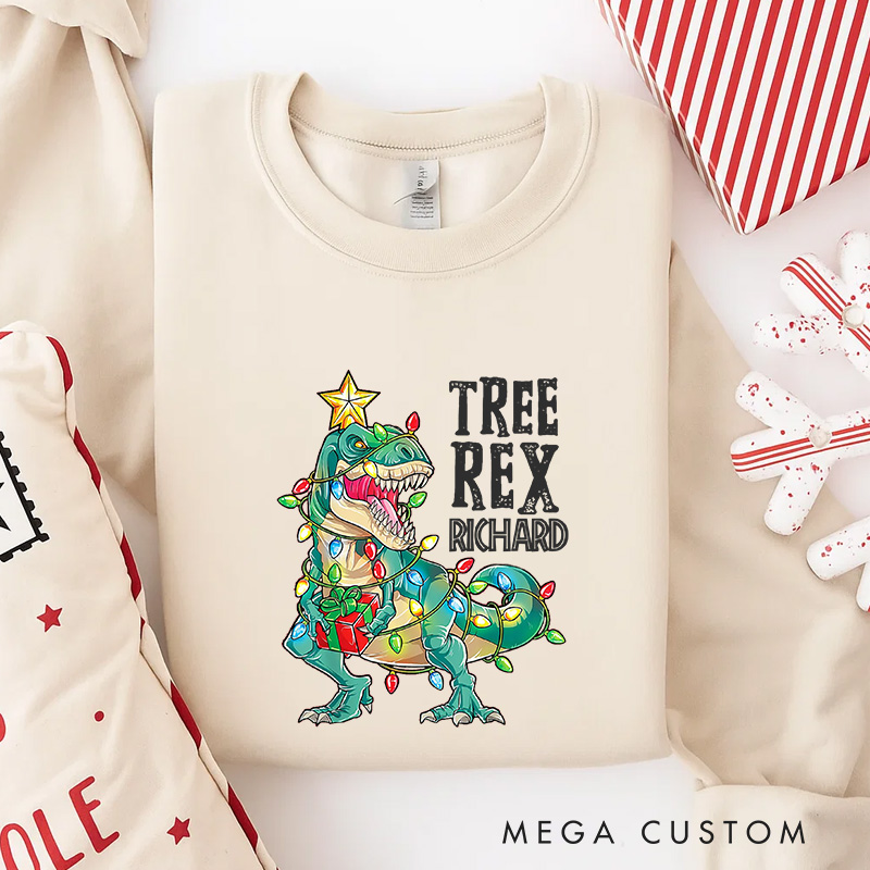 Personalized Tree Rex Christmas Funny Classic Sweatshirt Dinosaurs Movie Series Crewneck Movie Holiday Shirt