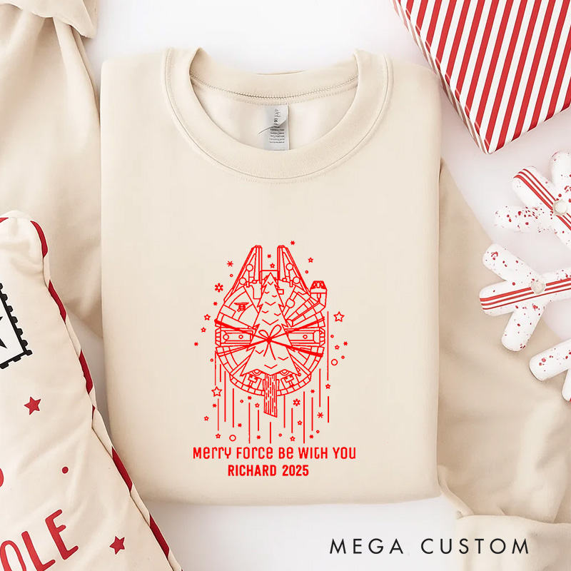 Personalized Merry Force be with You Christmas Classic Sweatshirt Galaxy War Film Crewneck Movie Holiday Shirt