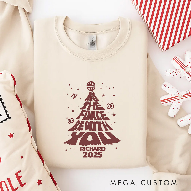 Personalized May the Force be with You Christmas Classic Sweatshirt Galaxy War Film Crewneck Movie Holiday Shirt