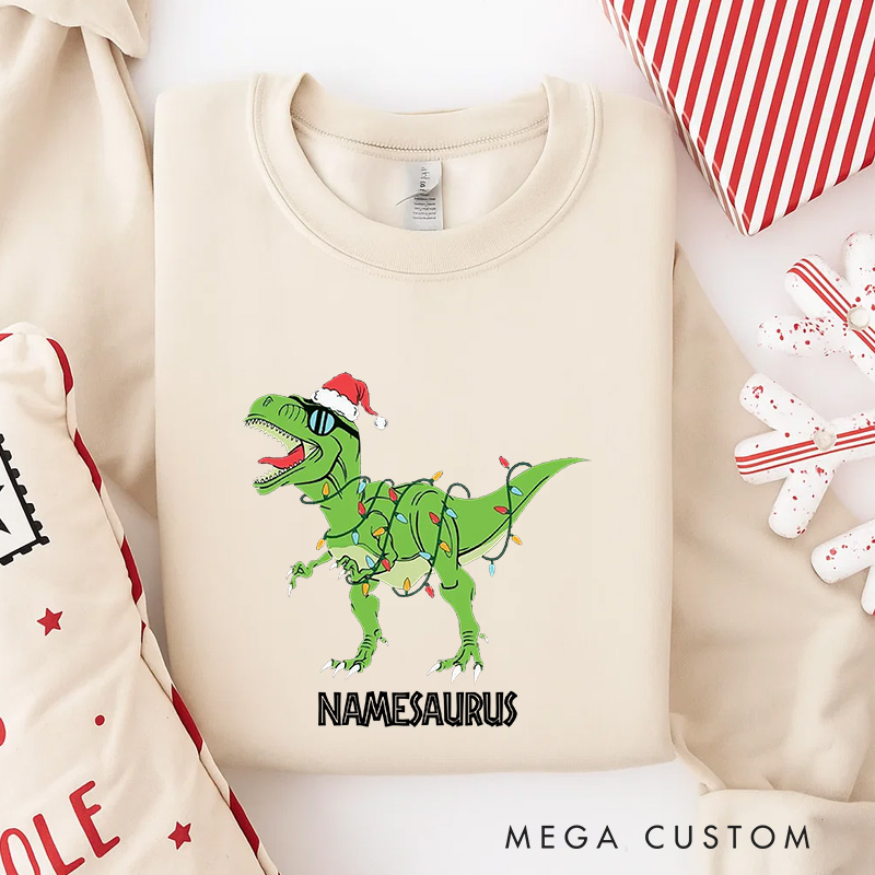 Personalized Namesaurus Christmas Classic Sweatshirt Dinosaurs Movie Series Crewneck Movie Holiday Shirt