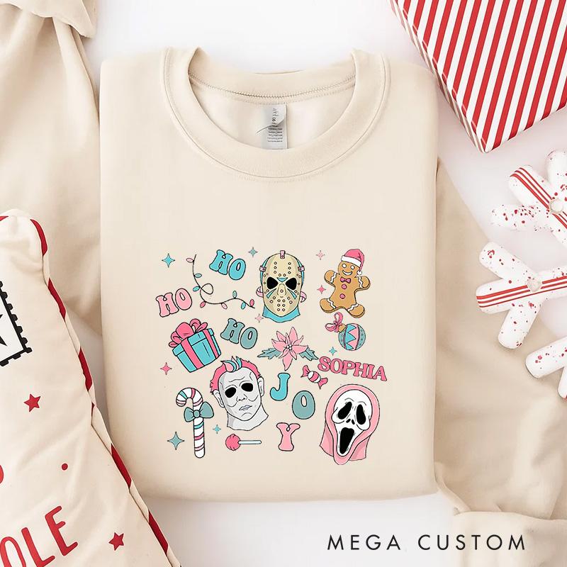 Personalized Horror Joy Christmas Classic Sweatshirt Retro Horror Film Series Crewneck Movie Holiday Shirt