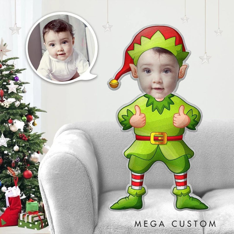 Personalized Elf Character Pillows Delightful Holiday Spirit with Customizable Photo Keepsake