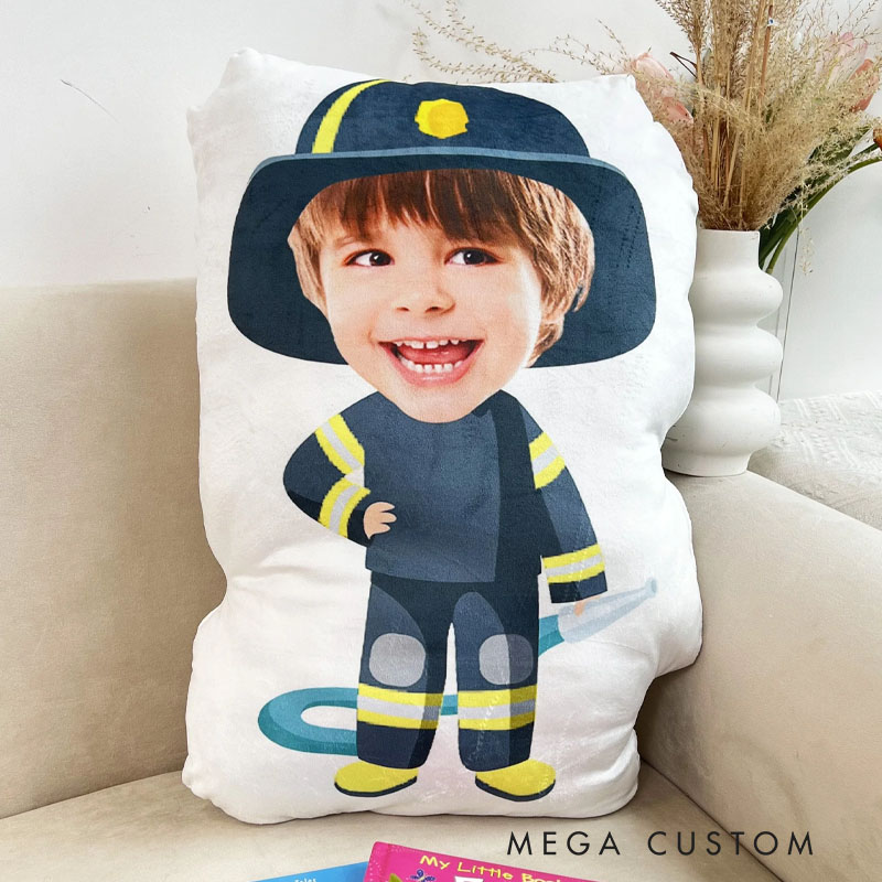 Personalized Photo Custom Shaped Pillow Firefighter Kids Dream Jobs Sons Daughters