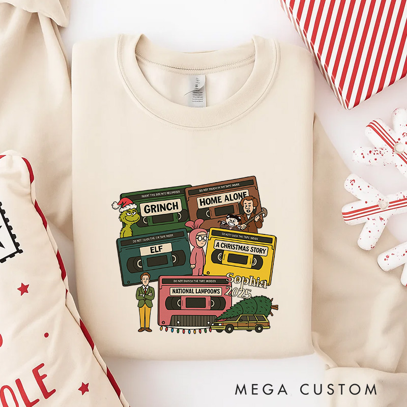 Personalized Christmas Videotapes Classic Sweatshirt Christmas Film Crewneck Movie Holiday Shirt
