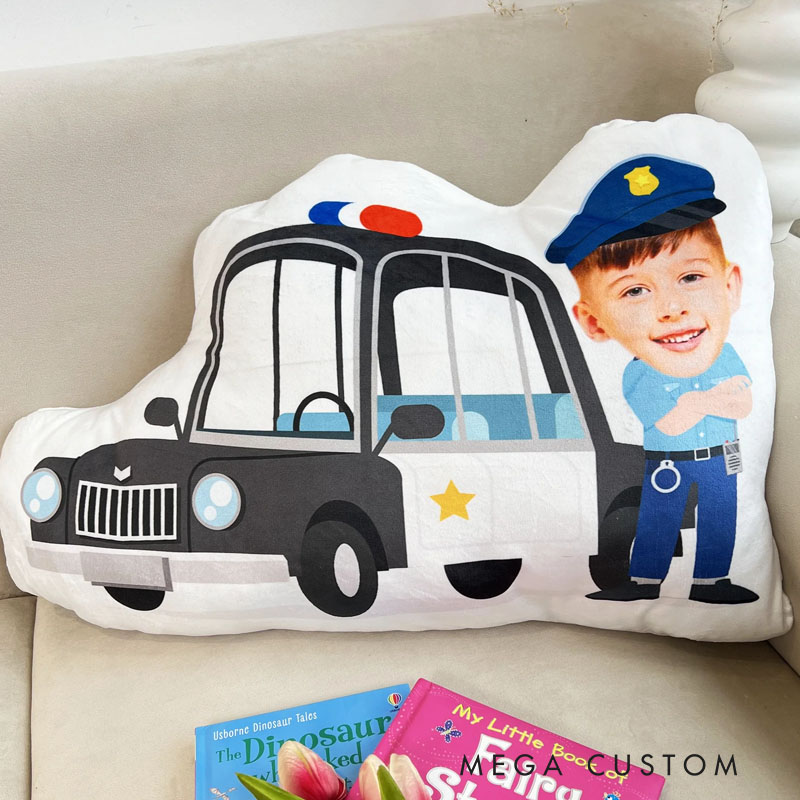 Personalized Police Officer Pillows Exciting Adventure with Custom Photo and Patrol Car Fun