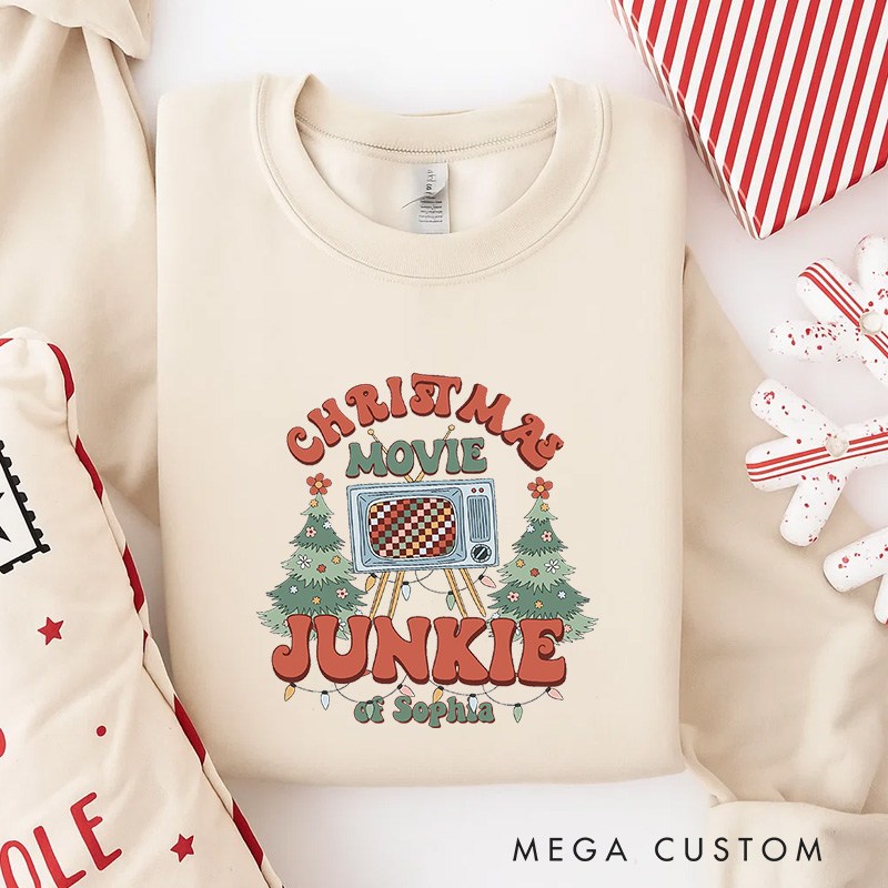 Personalized Christmas Movie Junkie Classic Sweatshirt Christmas Film Crewneck Movie Holiday Shirt